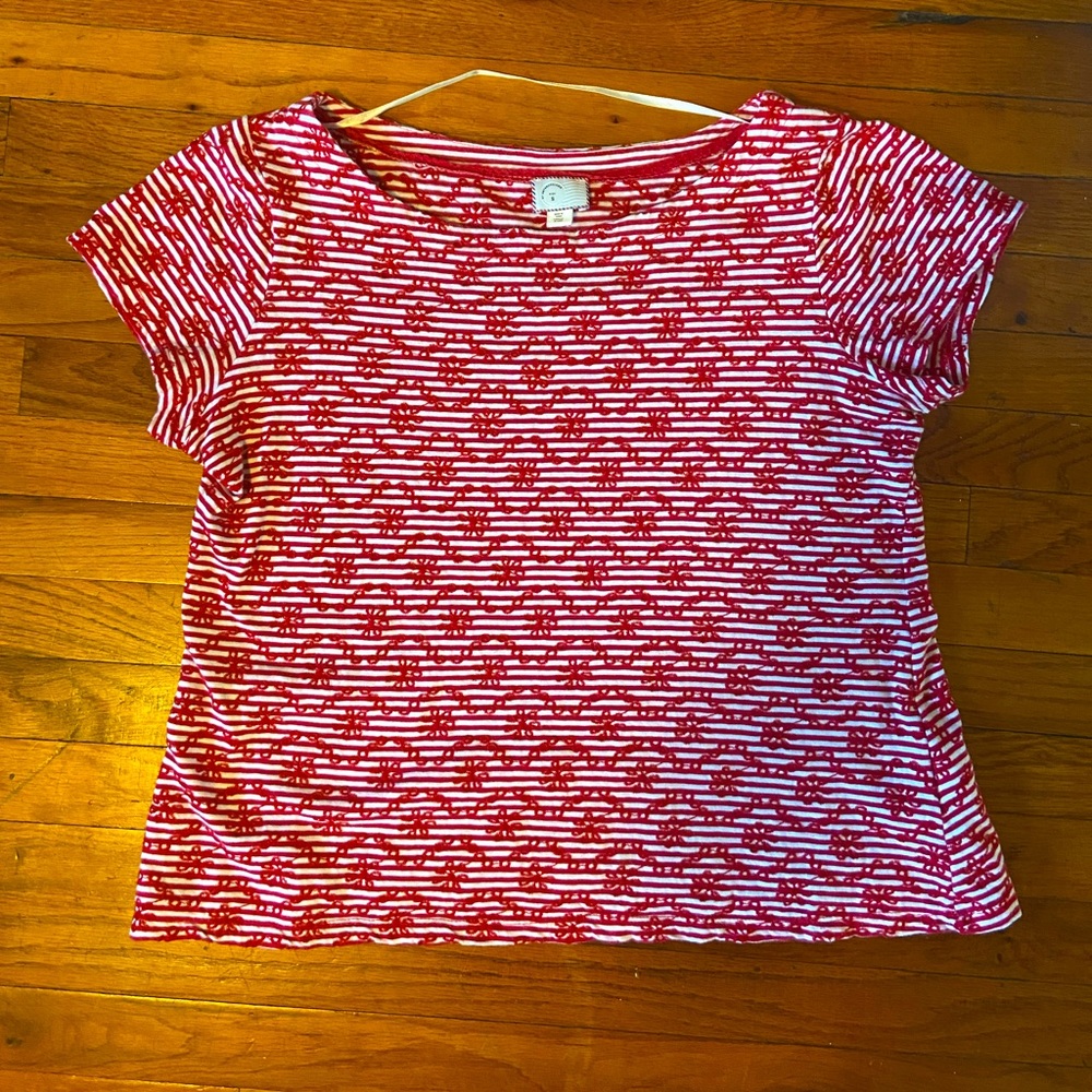Red and White Striped Anthropologie Short Sleeve Shirt